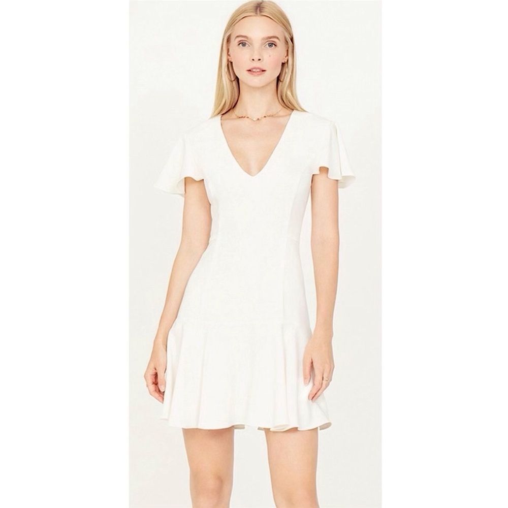 AMANDA UPRICHARD Irvina Mini Dress-Ivory White Flutter Sleeve V-Neck Size Small